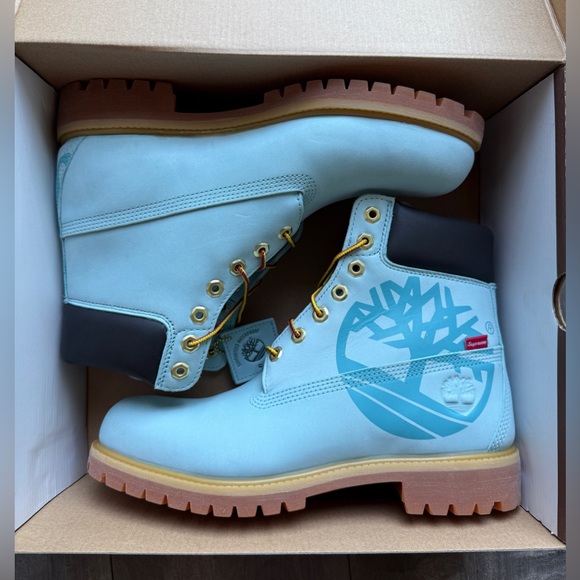 NEW 6M Supreme X Timberland Premium Turquoise ICE BLUE Waterproof Nubuck Boots - Picture 3 of 13